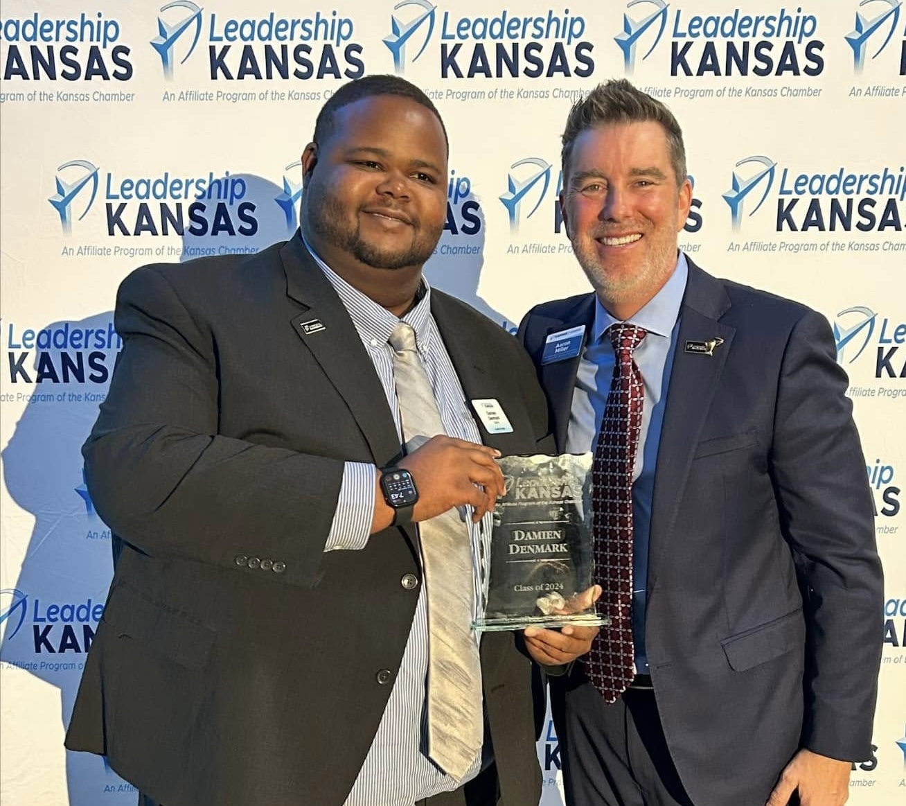 Damien Denmark receiving his Leadership Kansas Class of 2024 award